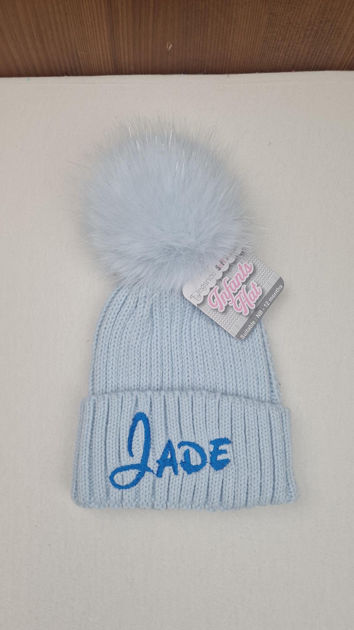 Bonnet Pompon Elégance Bleu | 0 à 12 mois | Avec Prénom Brodé