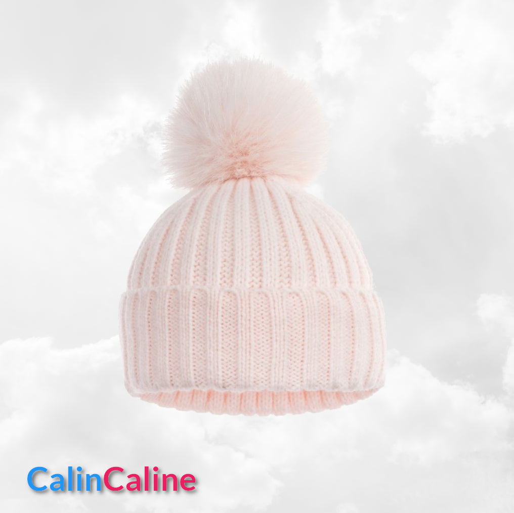 Bonnet Pompon Elégance Rose | 0 à 12 mois | Avec Prénom Brodé