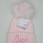 Bonnet Pompon Elégance Rose | 0 à 12 mois | Avec Prénom Brodé