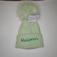 Bonnet Pompon Elégance Vert Sauge | 0 à 12 mois | Avec Prénom Brodé