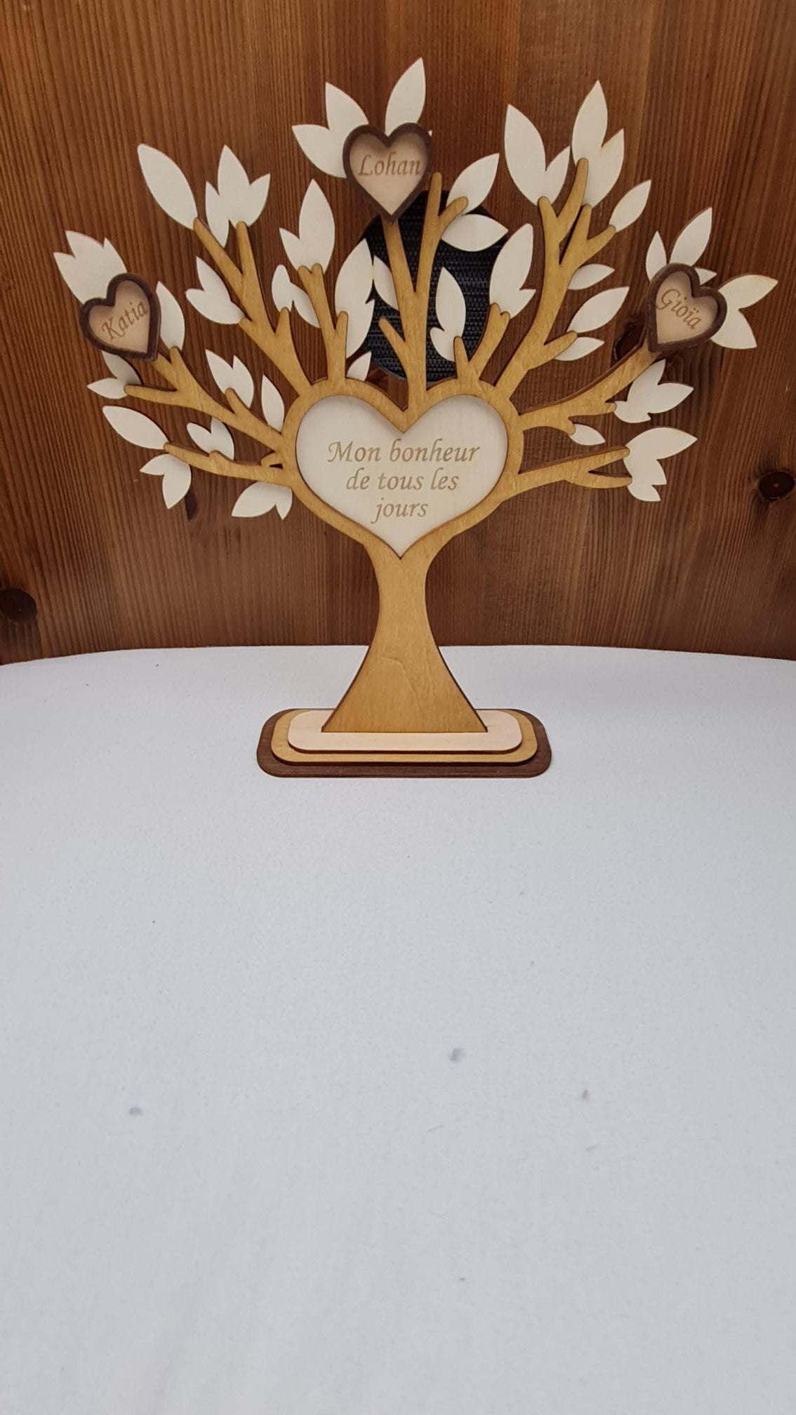 Arbre Familial en Bois 27cm sur Pied | Membres de la famille gravés