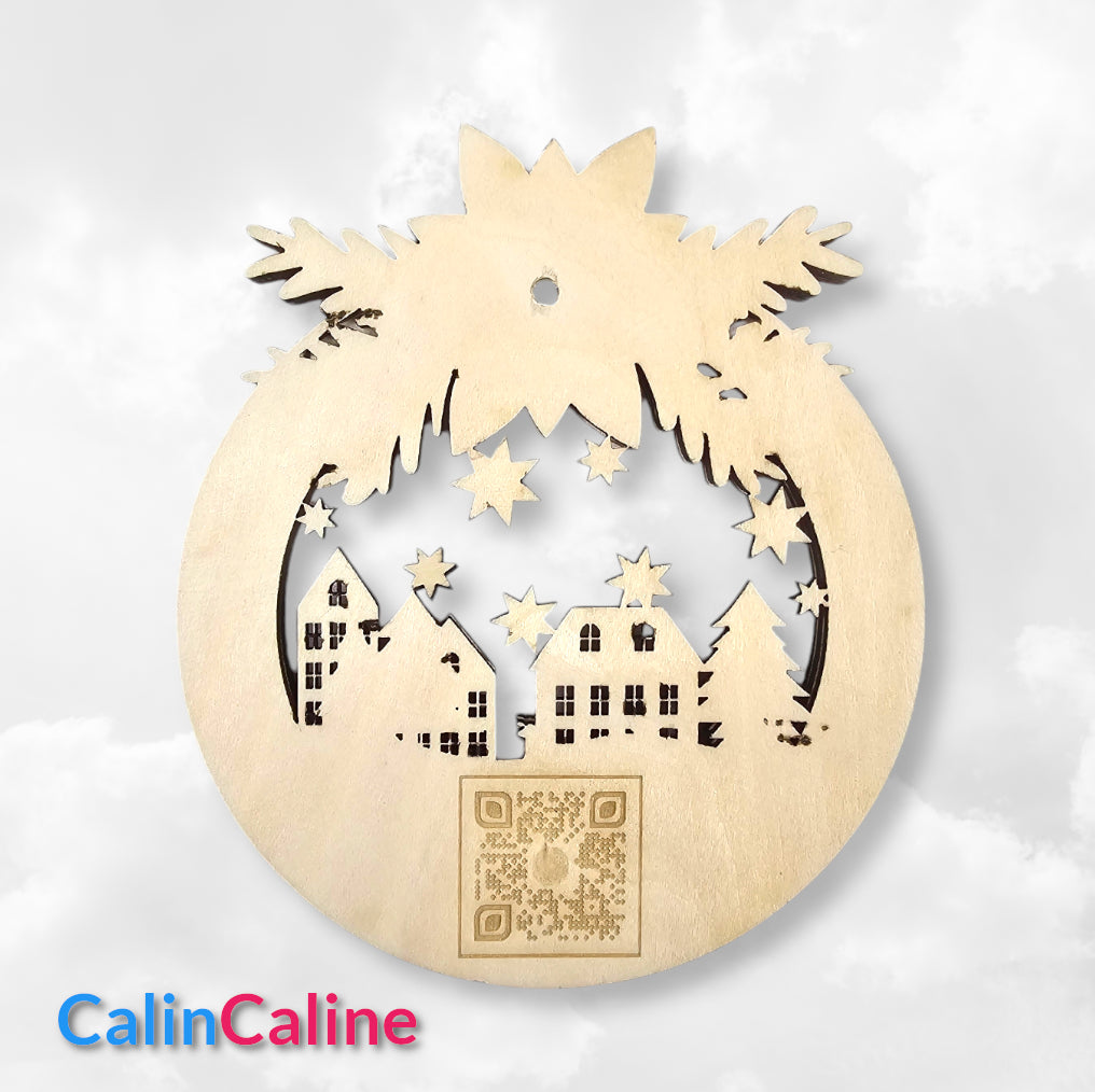 Boule de Noël 2D En Bois 11cm | Décor Festif | Gravure Personnalisée