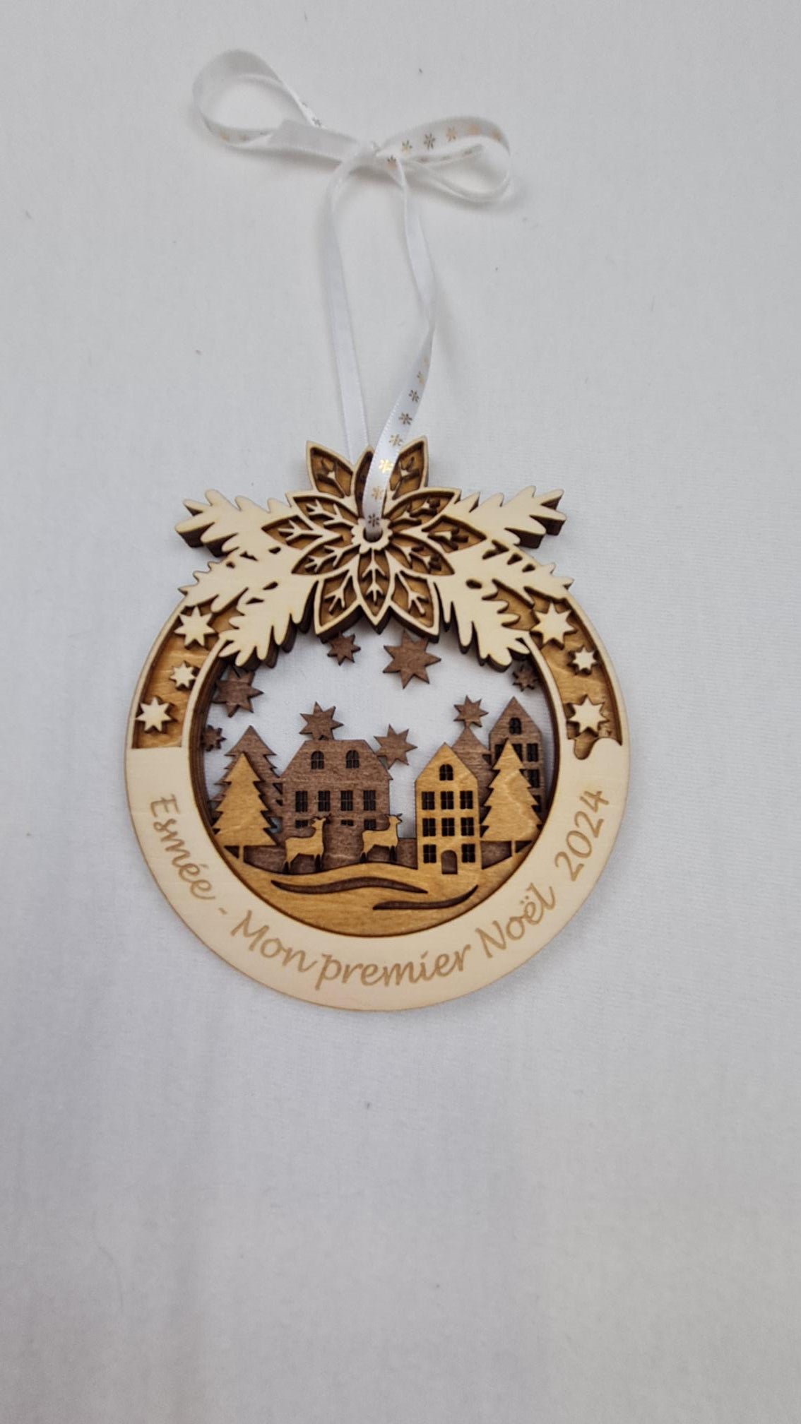 Boule de Noël 2D En Bois 11cm | Décor Festif | Gravure Personnalisée