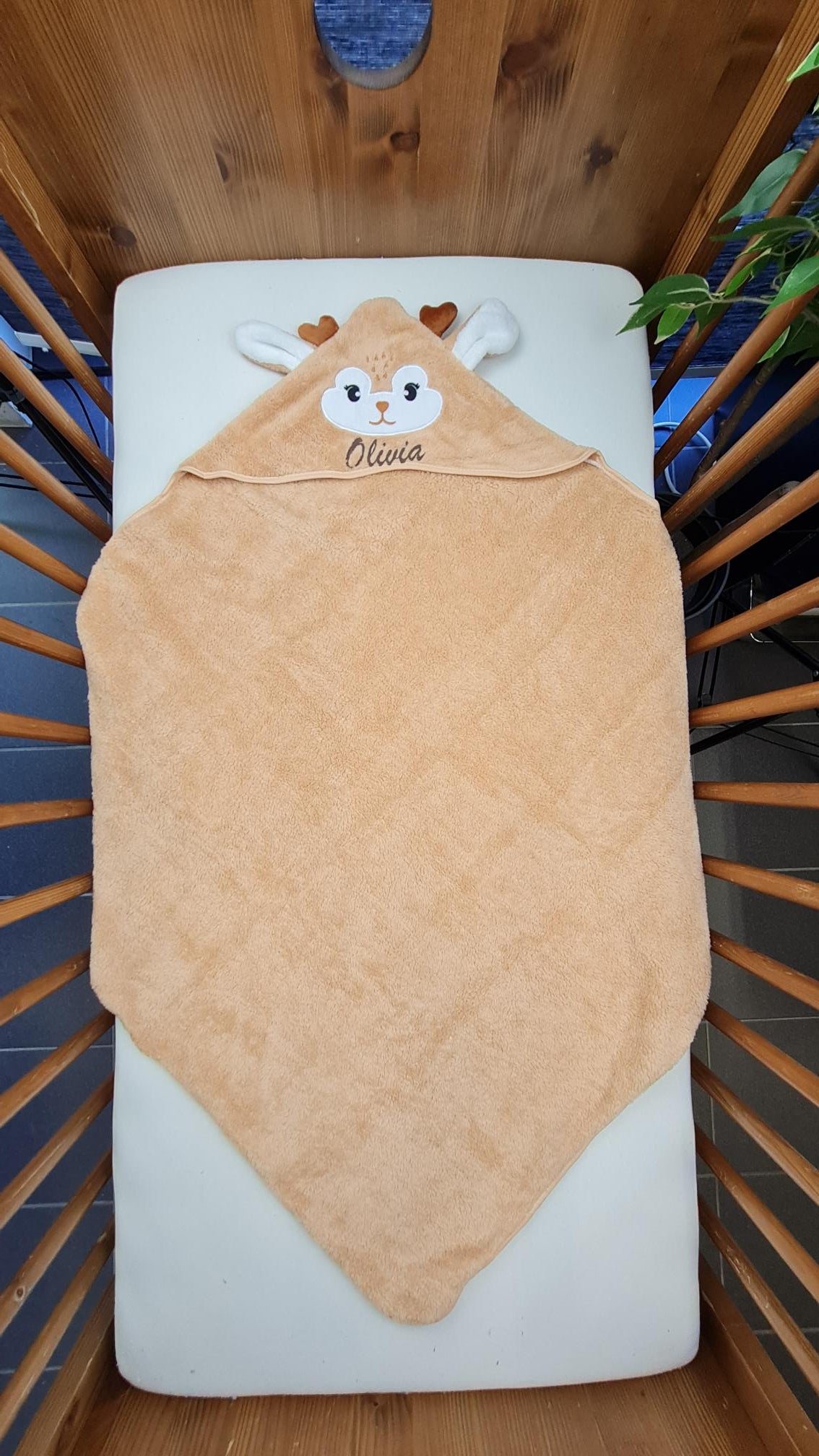 Cape de bain Cerf Camel 0-3 ans | 80cm x 80cm | Prénom Brodé