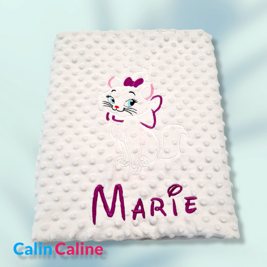 Couverture bébé avec broderie Marie | Minky blanc et gris glacier