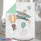 Couverture Plaid Bébé Avion Ourson | 70cm x 95cm | Couleur minky au choix