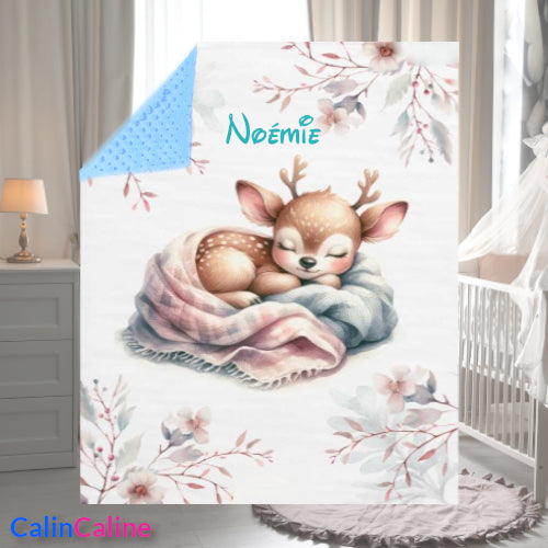 Couverture Plaid Bébé | Biche Rose Endormie | 70cm x 95cm | A Personnaliser - Calincaline.be