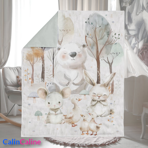 Couverture Plaid Bébé | Forêt Ours Blanc | 70cm x 95cm | A Personnaliser