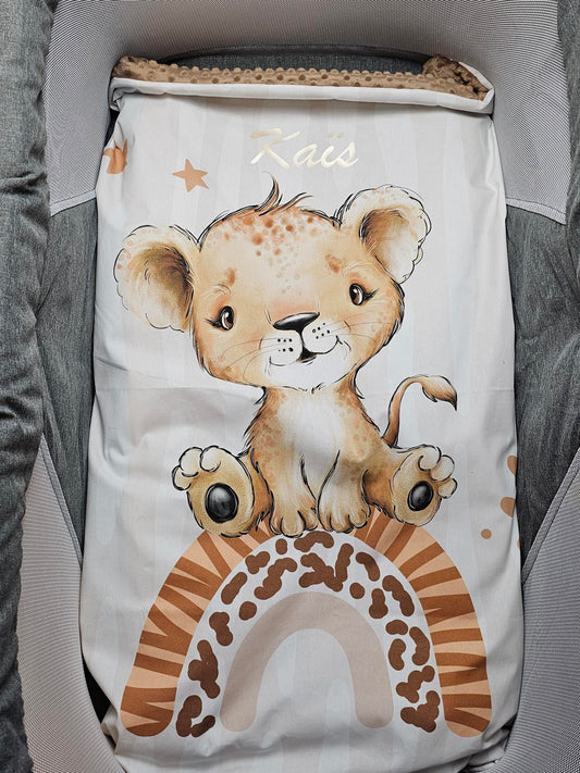 Couverture Plaid Bébé Lion | 70cm x 95cm | Couleur minky au choix