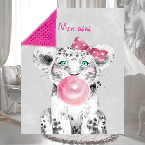 Couverture Plaid Bébé Lionceau Bulle Rose | 70cm x 95cm | Couleur minky au choix