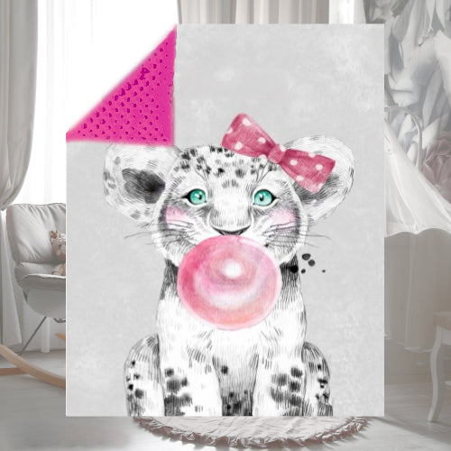 Couverture Plaid Bébé Lionceau Bulle Rose | 70cm x 95cm | Couleur minky au choix