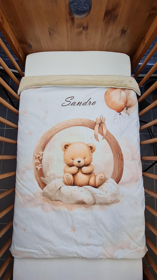 Couverture Plaid Bébé | Ourson dans les Nuages | 70cm x 95cm | A Personnaliser