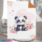 Couverture Plaid Bébé Panda Rose Fleurs Cœurs | 70cm x 95cm | A Personnaliser