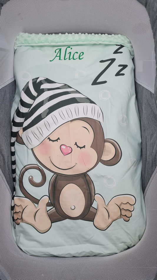 Couverture Plaid Bébé Singe Dodo | 70cm x 95cm | Couleur minky au choix