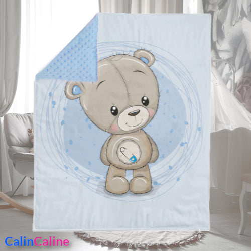 Couverture Plaid Bébé Teddy Boy | 70cm x 95cm | Couleur minky au choix