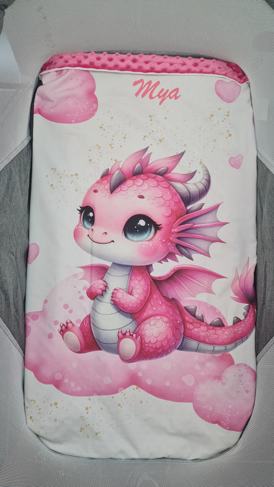 Couverture Plaid Dragon Rose | 70cm x 95cm | Couleur minky au choix