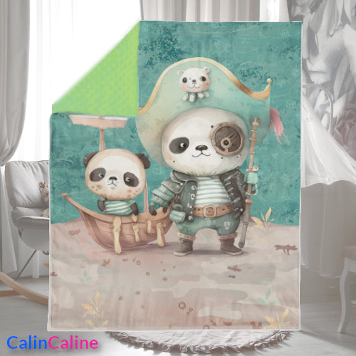 Couverture Plaid Panda Pirate | 70cm x 95cm | Couleur minky au choix