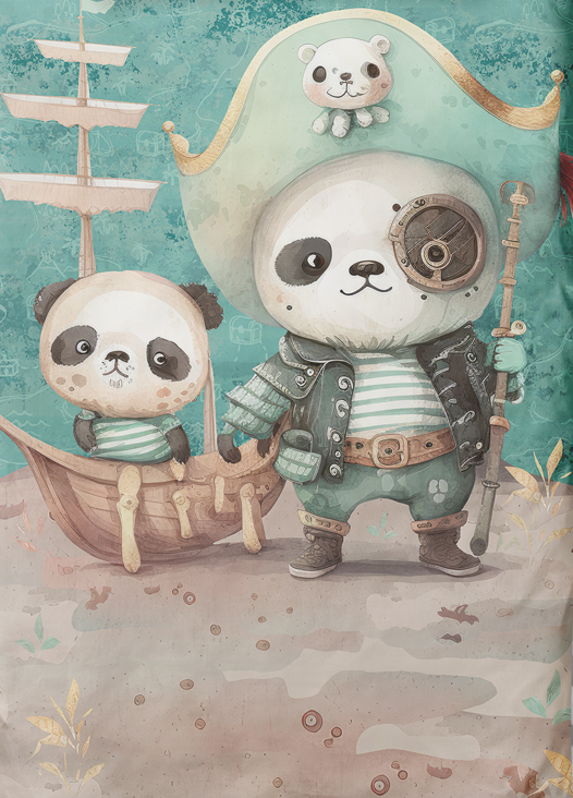 Couverture Plaid Panda Pirate | 70cm x 95cm | Couleur minky au choix