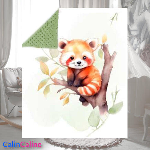 Couverture Plaid Panda Roux | 70cm x 95cm | Couleur minky au choix