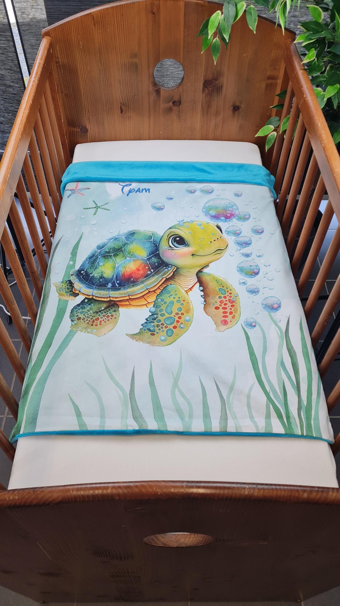 Couverture Plaid Tortue de Mer Garçon | 70cm x 95cm | Couleur minky au choix - Calincaline.be