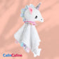 Doudou BBSky Plat Licorne Blanche Personnalisé | 0 à 3 ans | Grelot et Anneau dentition