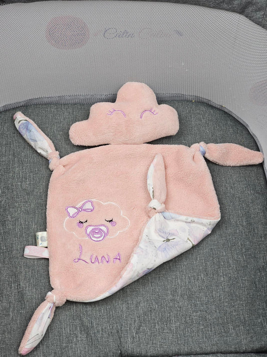 Doudou Nuage Fille avec prénom brodé | Coton Polaire | A personnaliser