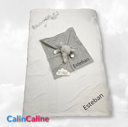 Pack Bébé A Personnaliser | Couverture Eté 75cm x 90cm + Doudou éléphant 35cm | Polyester (Copie)