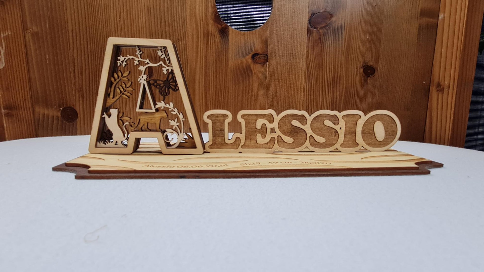 Prénom avec lettre 3D en bois | Avec pied à poser | A personnaliser | 10cm x 29cm