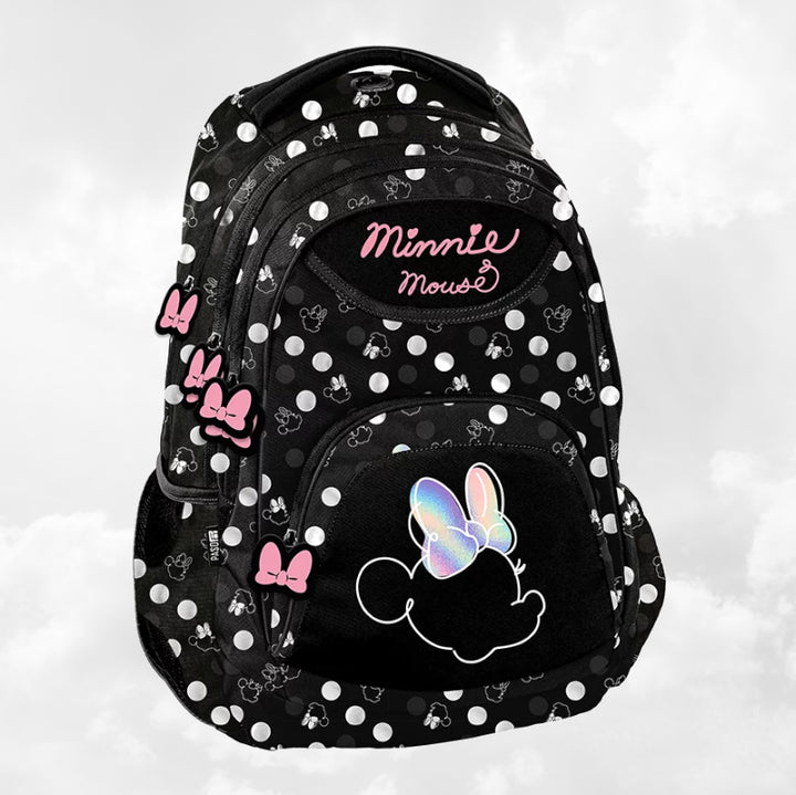 Sac à Dos Enfant Premium 39cm | Minnie Noir Pois | 3 Compartiments | A4
