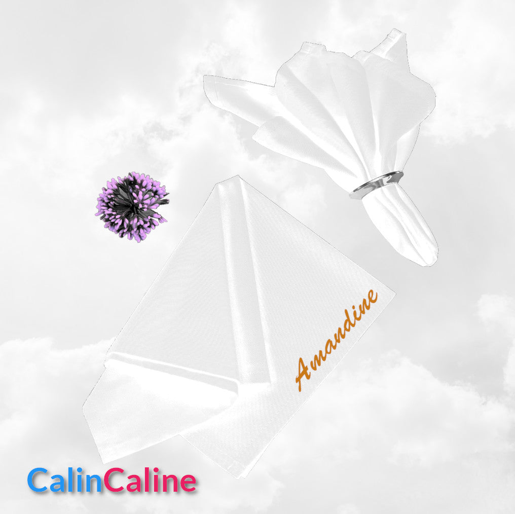 Serviette de Table 46cm x 46cm | Blanc | Avec Prénom Brodé