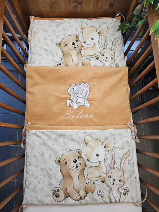Tour de lit -Vuli- Cerf Ours Lapin | 3 panneaux 60cm x 40cm | A personnaliser