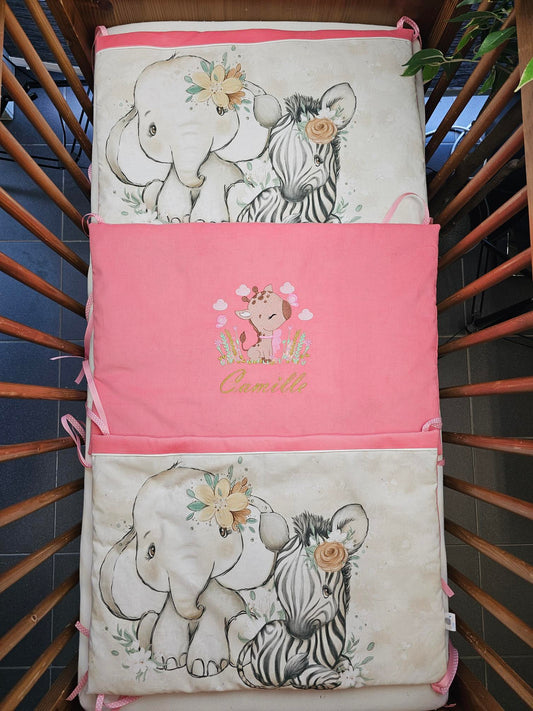 Tour de lit -Vuli- Elephant Zèbre | 3 panneaux 60cm x 40cm | A personnaliser
