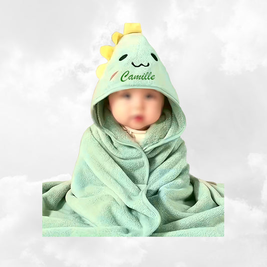 Cape de bain Dinosaure Vert Menthe 0-3 ans | 80cm x 80cm | Prénom Brodé