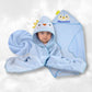 Cape de bain Pingouin Bleu Ciel 0-3 ans | 80cm x 80cm | Prénom Brodé