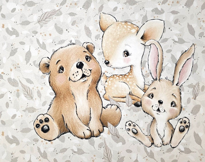Tour de lit Cerf Ours Lapin | 3 coussins 60cm x 40cm | Coton et Velours | A personnaliser