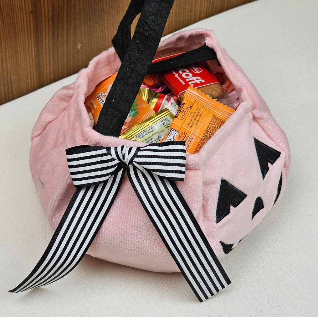 Sac à Bonbons Citrouille Halloween Brodé avec Prénom | Rose Clair
