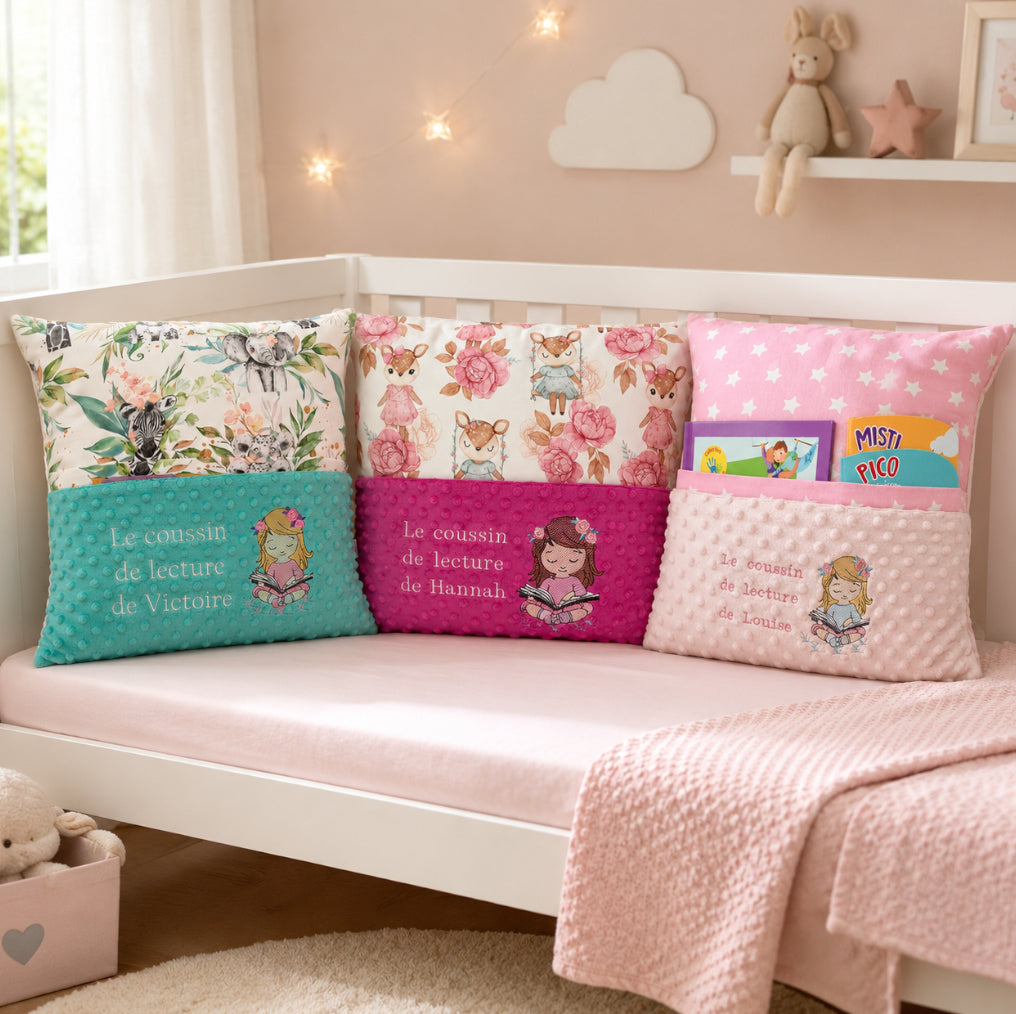 Créez Votre Coussin de Lecture Avec Prénom Brodé | 45cm x 45cm | Fille
