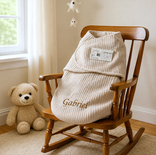 Couverture d'Emmaillotage Bébé | Biscuit | 51cm x 30cm | Avec Prénom Brodé