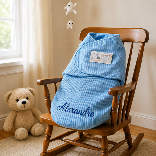 Couverture d'Emmaillotage Bébé | Bleu | 51cm x 30cm | Avec Prénom Brodé