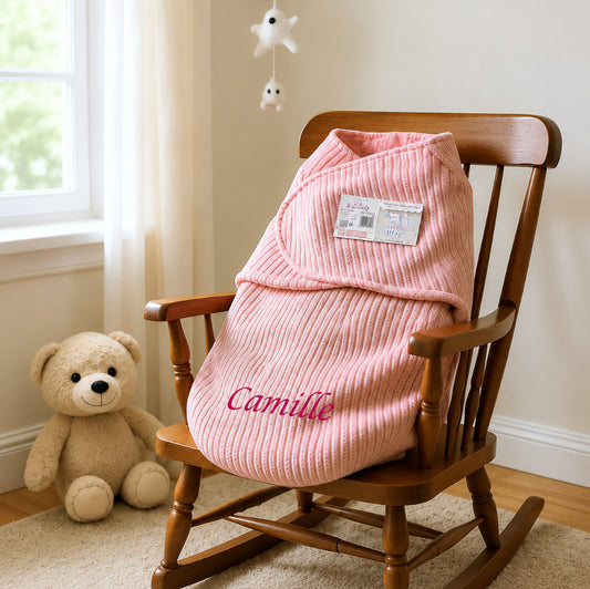 Couverture d'Emmaillotage Bébé | Rose | 51cm x 30cm | Avec Prénom Brodé