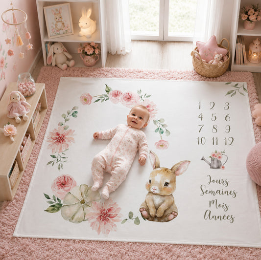 Couverture Photo Etape Lapin Rose | A personnaliser | 95cm x 75cm