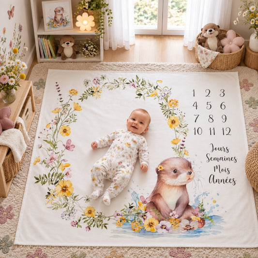 Couverture Etape Loutre Fleurie | A personnaliser | 95cm x 75cm