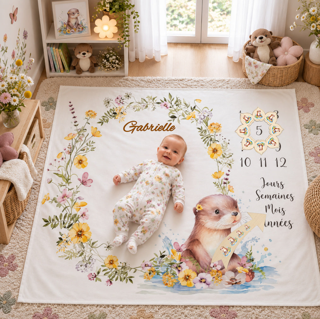 Couverture Etape Loutre Fleurie | A personnaliser | 95cm x 75cm