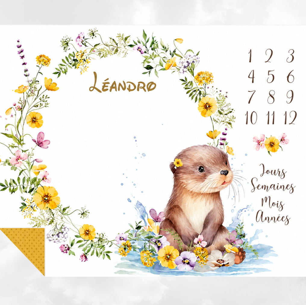 Couverture Etape Loutre Fleurie | A personnaliser | 95cm x 75cm