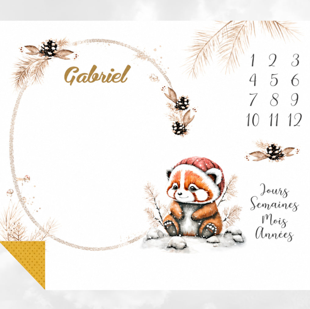 Couverture Etape Photo Panda Roux Hivernal | A personnaliser | 95cm x 75cm
