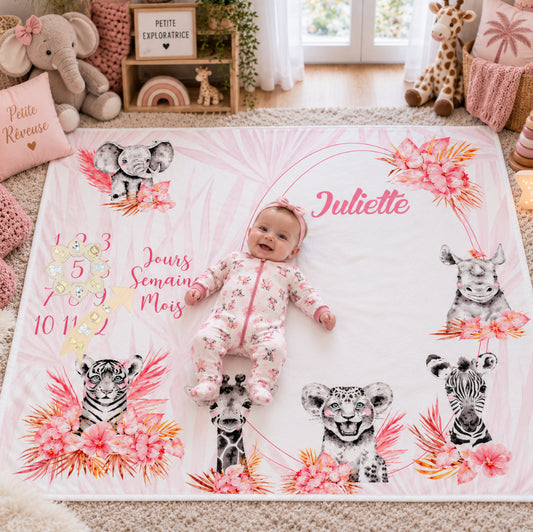Couverture Etape Photo Savane Rose | A personnaliser | 95cm x 75cm