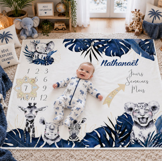 Couverture Etape Photo Savane Bleu | A personnaliser | 95cm x 75cm