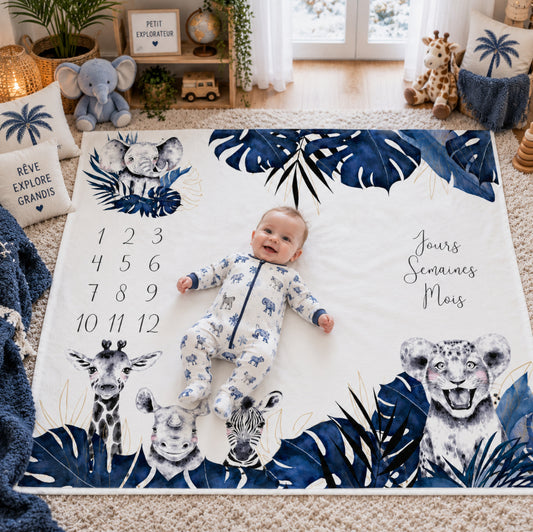 Couverture Etape Photo Savane Bleu | A personnaliser | 95cm x 75cm