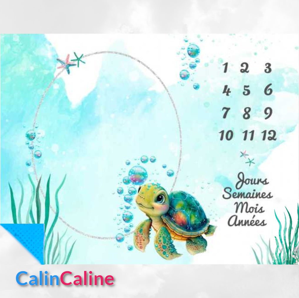 Couverture Etape Photo Tortue de Mer Garçon | A personnaliser | 95cm x 75cm