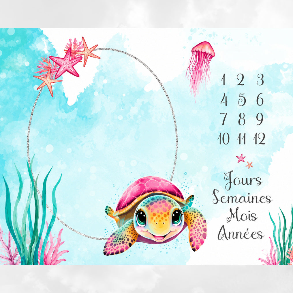 Couverture Etape Photo Tortue de Mer Rose | A personnaliser | 95cm x 75cm